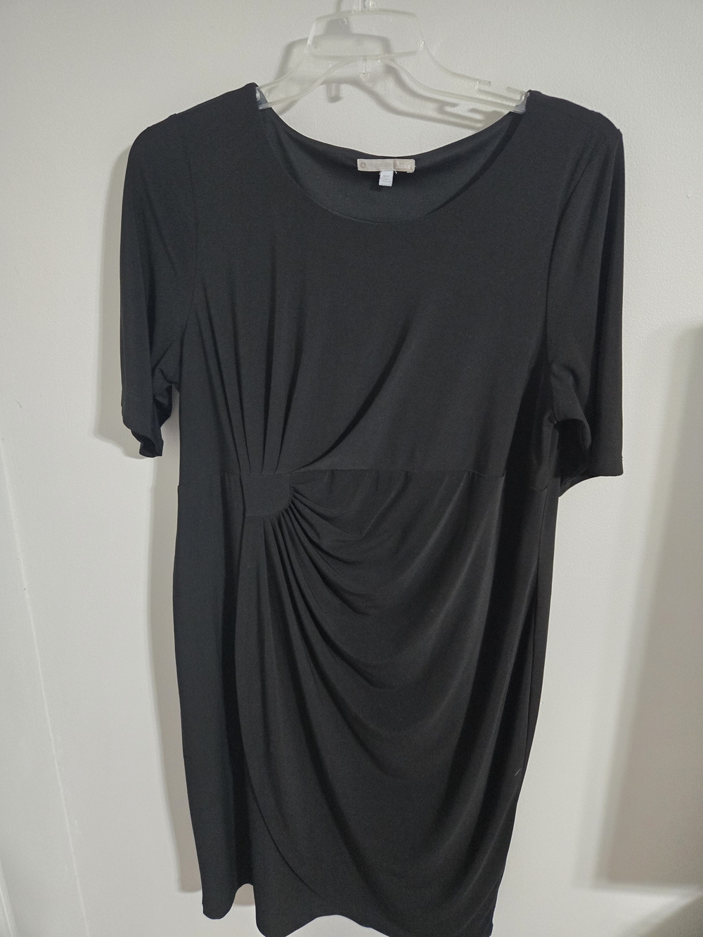 Women’s Black Midi Dress with Side Drape